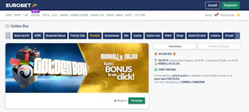 Screenshot promozione eurobet mondiali 2026 golden box