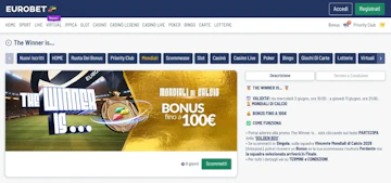 Screenshot promozione eurobet the winner is mondiali 2026