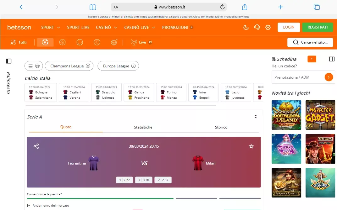 Sezione live betsson