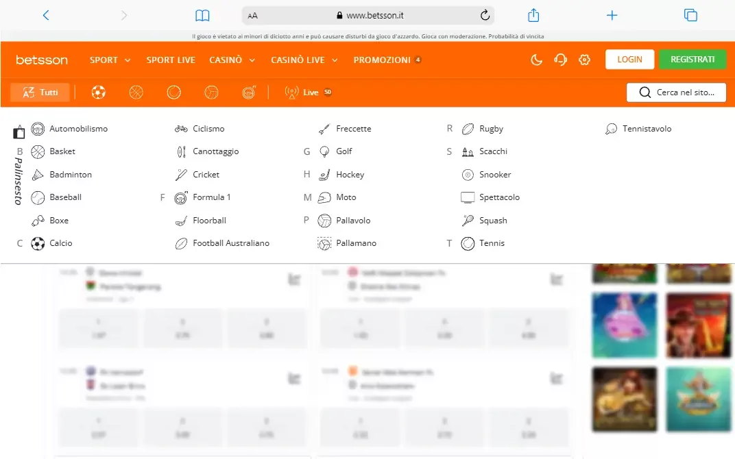 Gli sport su betsson