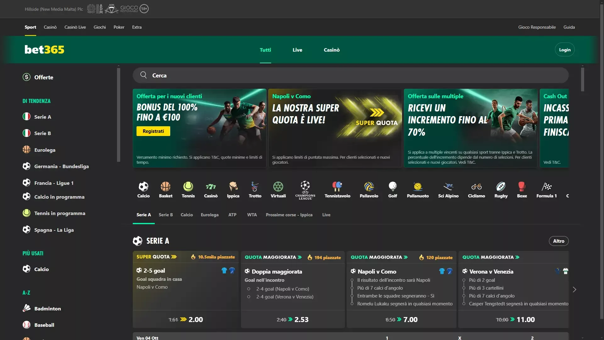 Il cash out di Bet365 è tra i piu flessibili in circolazione
