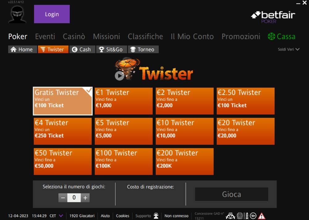 Modalità Twister su Betfair poker