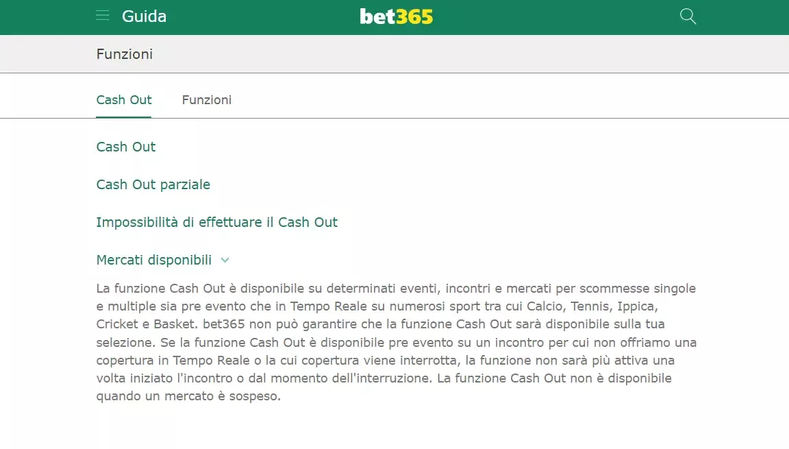 Non esitare a consultare la guida cash out di Bet365 se hai dubbi