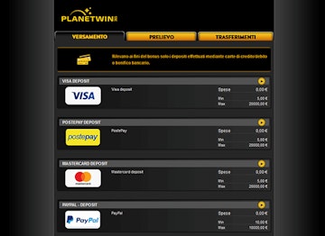 Planetwin365 deposito e prelievo
