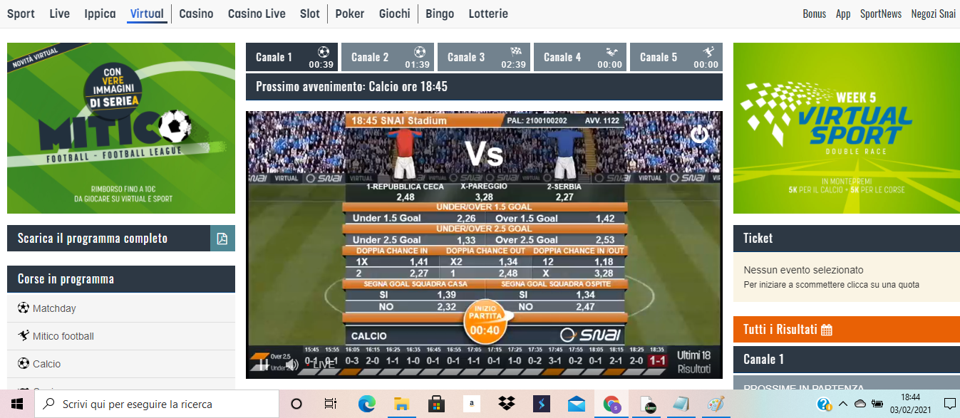 Snai scommesse virtual