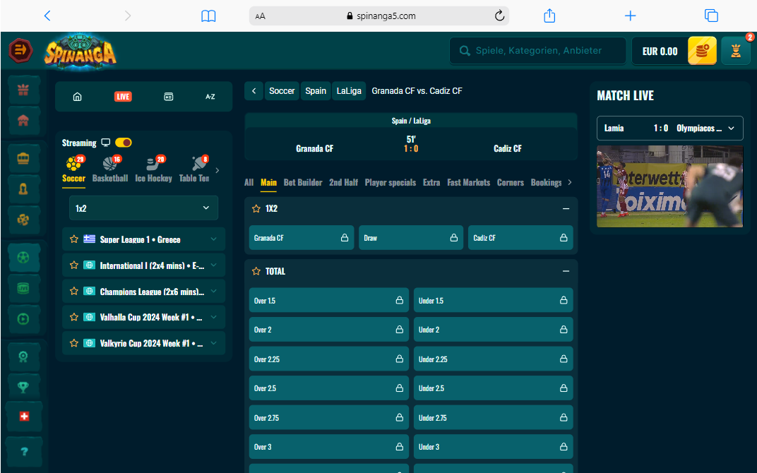 Spinanga live streaming calcio