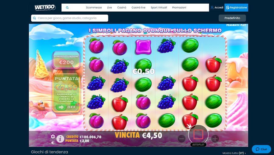 Immancabile su wettigo anche la slot Sweet Bonanza